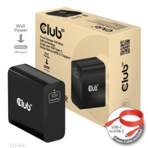 CLUB3D Travel Charger 140 Watt GaN technology, Single port USB product type-C, Power Delivery(PD) 3.1 Support