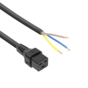ACT Netsnoer C19 IEC Lock - open einde zwart 2 m, PC1174, 5-Pack
