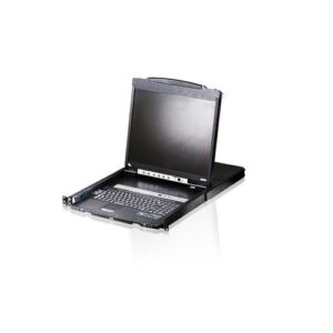 ATEN 8-Poorts PS/2-USB VGA Dubbelvoudige Rail LCD KVM Schakelaar met Ketenverbinding Poort en USB Randapparatuur Ondersteuning