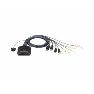 ATEN 2-poorts USB DisplayPort-kabel KVM-switch met externe poortselectieschakelaar