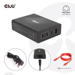 CLUB3D Travel Charger 132W GAN technology, Four port USB product type-A and -C, Power Delivery(PD) 3.0 Support