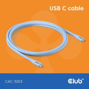 CLUB3D USB C oplaadkabel blauw siliconen & tangle-free