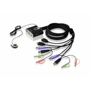 ATEN 2-poorts USB HDMI-/audiokabel KVM-switch met externe poortselectieschakelaar